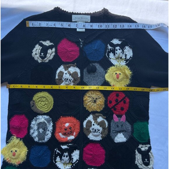Susan Bristol Sz S Hand Embroidered Novelty Zoo Animal Zip Up Cardigan Wacky - Picture 8 of 12